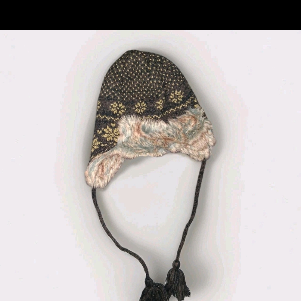Stylish Knit Ear Flap Hat in Brown and Cream